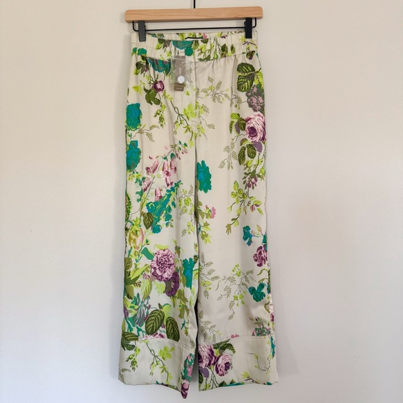 J CREW Collection Pull On Crop Pant in Ratti Leafy Floral Satin Flowy Size 0 - Picture 2 of 13